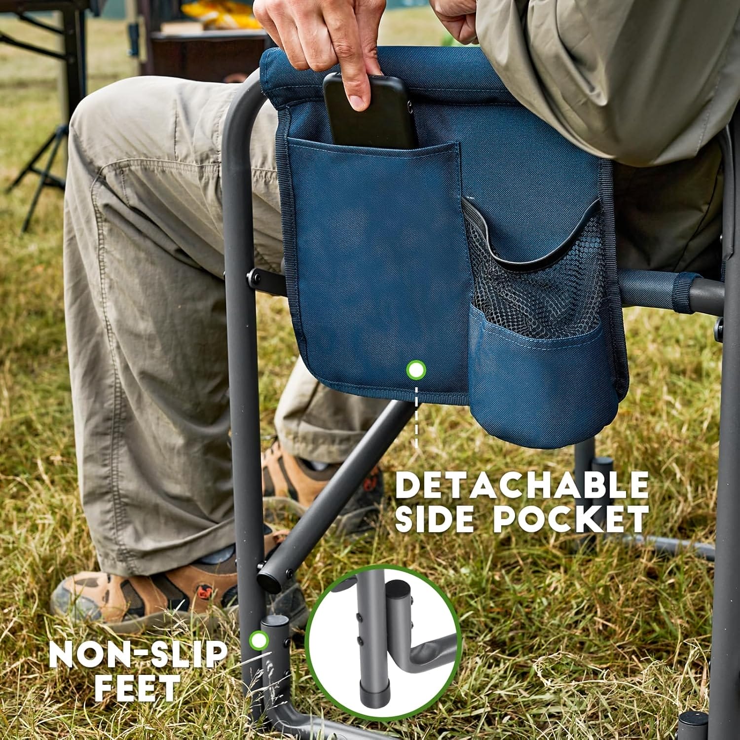 TIMBER RIDGE Aluminum Oversized Camping Chair, Lightweight Portable Directors Chair with Side Table Detachable Side Pocket for Outdoor Camping, Lawn, Picnic, Support 400lbs Blue - Image 7