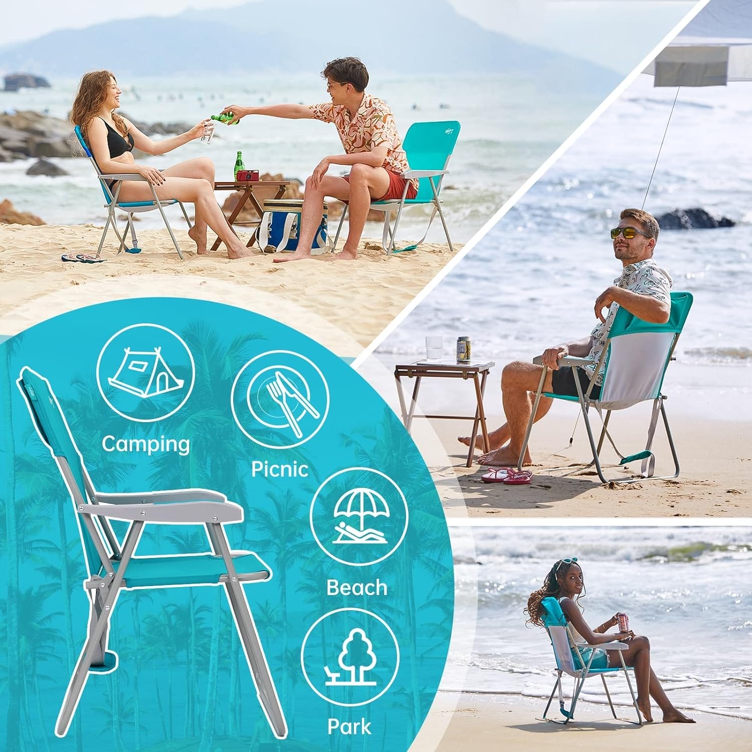 #WEJOY Folding Beach Chair for Adults, Lightweight Beach Chair with Shoulder Straps, High Back Beach Chairs with Hard Armrest, Supports 300lbs for Beach Lawn Concert - Image 7