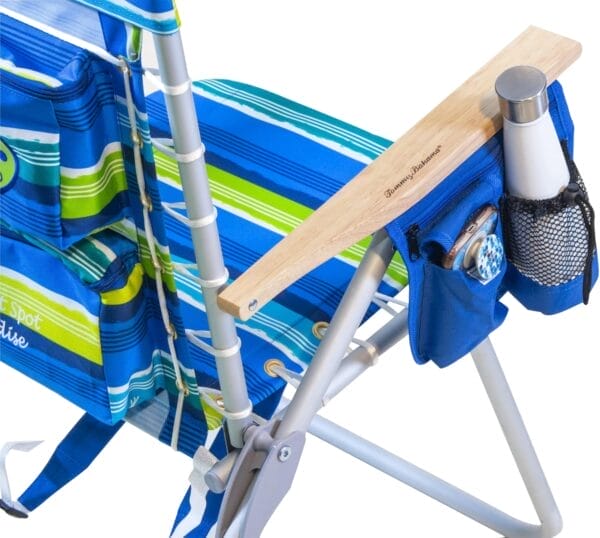 Tommy Bahama Hi-Boy 17" Seat Height 4-Position Lace-Up Suspension Folding Beach Backpack Chair, 1-Pack, Green and Blue Stripe - Image 10