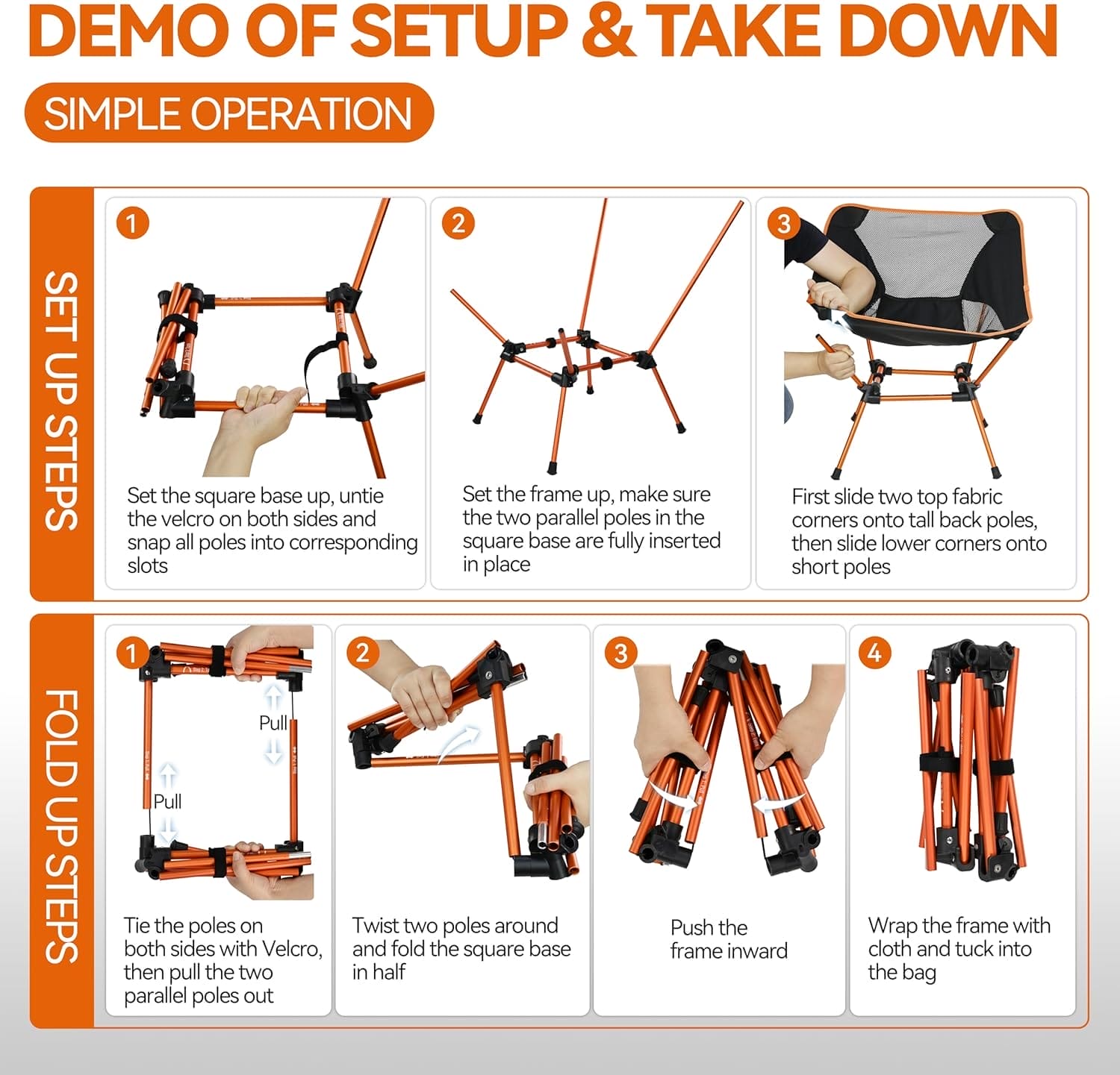 MARCHWAY Ultralight Folding Camping Chair, Heavy Duty Portable Compact for Outdoor Camp, Travel, Beach, Picnic, Festival, Hiking, Lightweight Backpacking (Orange) - Image 6