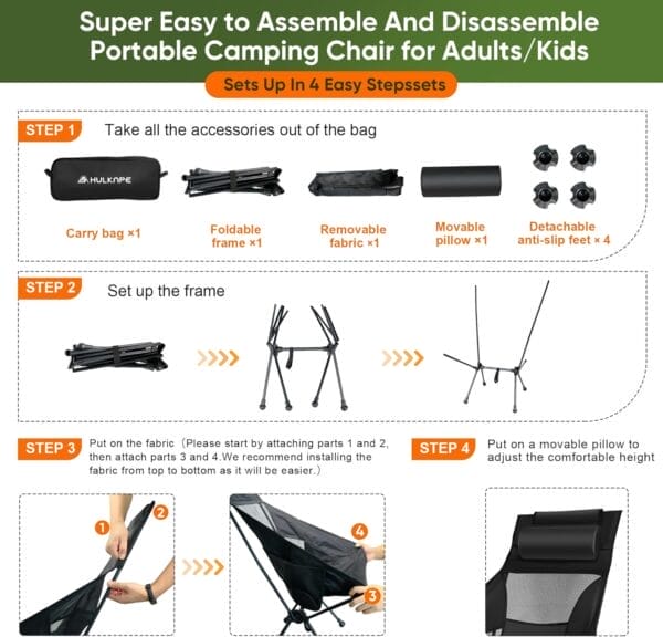 Camping Chairs,Portable Camping Chair for Adults with Headrest,Lawn Chairs Beach Chair with Anti-Sinking Feet Folding Backpacking Chair,Compact Foldable Travel Chair for Outdoor Camp Hiking Backpack - Image 6