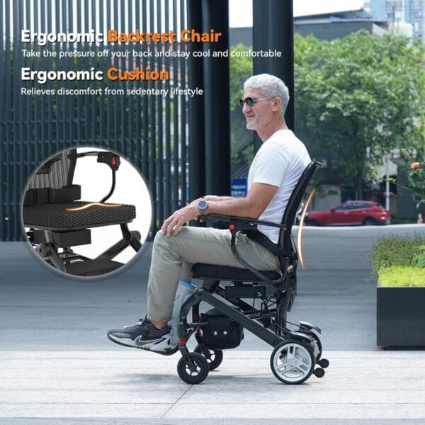 30lbs Carbon Fiber Electric Wheelchair for Adults, 15 Miles Ultra Lightweight Foldable Motorized Wheelchair,Intelligent Travel Power Wheelchair, Portable Airline Approved,Black - Image 4