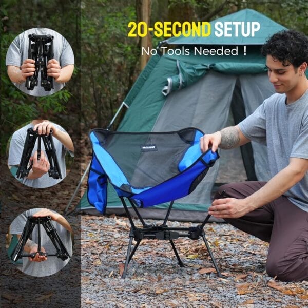 Portable Camping Chair – Compact Lightweight Folding Chair for Adults, Supports 330 lbs – Ideal for Backpacking Hiking, Fishing, Beach, Picnic & Lawn (Blue) - Image 4