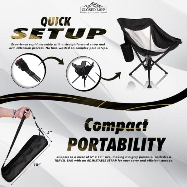 Outdoor Folding Chair | Lightweight, Compact, & Portable Design with Carry Bag | Quick Setup, Heavy Duty, & Comfortable Chair for Camping, Fishing, Lawn, & Beach (Black-Wide) - Image 3