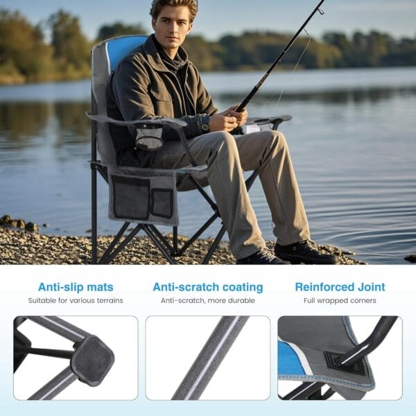 LET'S CAMP Oversized Outdoor Folding Camping Chair, 2 Pack Heavy Duty Arm Chairs with Cup Holder and Storage Bag, 350 LBS Weight Capacity, Blue - Image 4