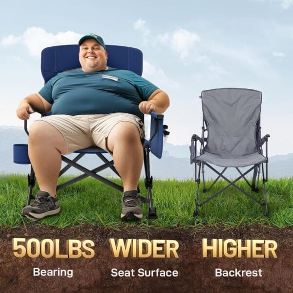 EVER ADVANCED Oversized Folding Camping Chair for Adults, Heavy Duty Lawn Chair with Side Pockets, Portable Collapsible Quad Chair for Outside, Support Up to 500lbs - Image 5