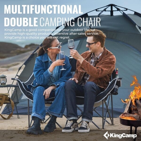 KingCamp Double Camping Chair, Oversized Heavy Duty Loveseat for Adults Portable Folding XL 2 Person Couch Padded Comfortable Two Seat with Cup Holder for Outdoor Lawn Backyard - Image 7