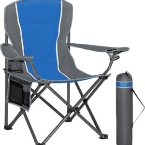Portable Camping Chair, Heavy Duty Outdoor Folding Chair with Armrest, Foldable Camp Chair with Cup Holder, Portable Lawn Chair for Adults Support 350 LBS, Blue-Gray