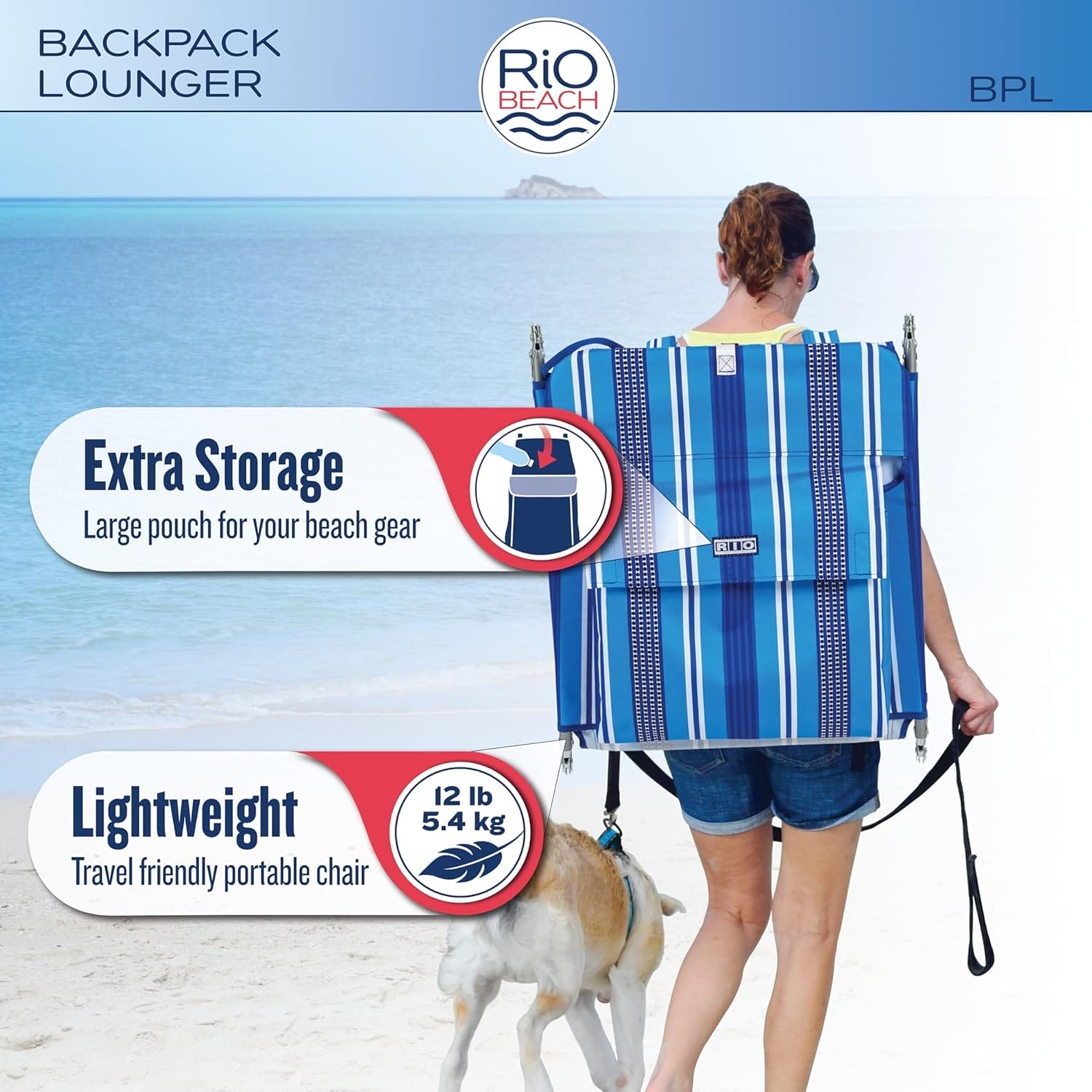 Rio Beach Portable Lay Flat Folding Backpack Beach Lounge Chair with Backpack Straps and Storage Pouch, Blue and Red - Image 6