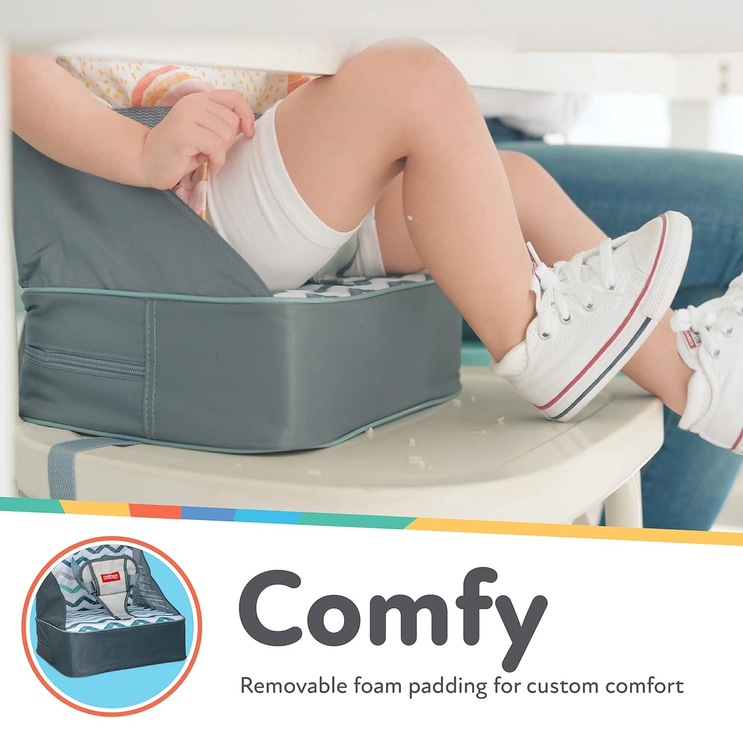 Nuby Easy Go Booster Seat - Travel Booster Seat for Babies and Toddlers - Holds Up to 35 Pounds - 9+ Months - Gray Chevron - Image 3