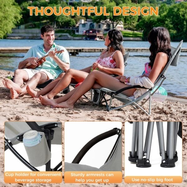 KingCamp Low Beach Chairs, Portable Folding Chair for Adults Extra Wide Ergonomic High Back Seat 300lbs Heavy Duty Lightweight Oversized Gear with Carry Bag for Outdoor Lawn Camping Picnic - Image 5