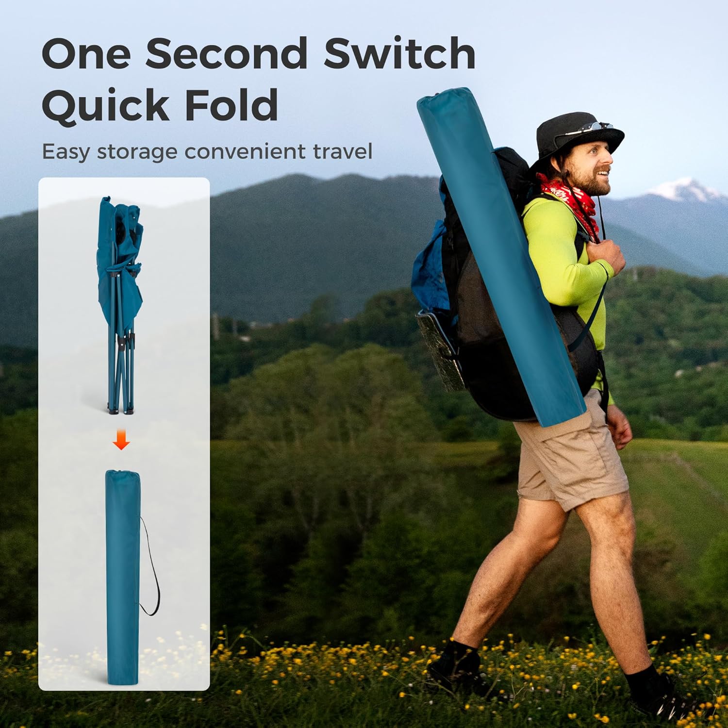 LET'S CAMP Camping Chair 2 Pack Folding Chair with 3-Can Cooler Bag Portable Lawn Chair with Cup Holder,Storage Pocket, Supports 225LBS, Collapsible Chair for Camp, Beach, Picnic (Blue) - Image 8