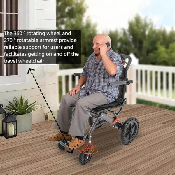 Portable Folding Lightweight Wheelchairs for Traveling Transport Chair Wheel Chair for Adults Light Weight Wheelchairs Foldable for Senior Travel Wheelchair Narrow Wheelchair for Small Spaces - Image 2