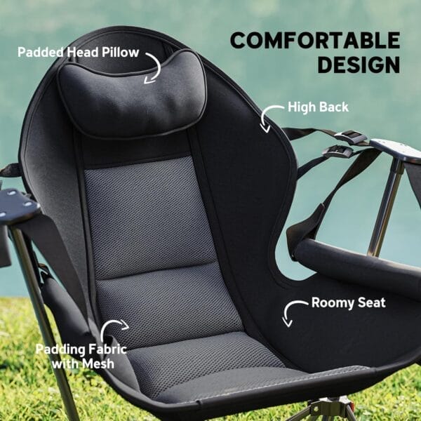 Outsunny Double Hammock Camping Chair, Adjustable Back Folding Rocking Chair Swinging Hammock Chair with Cup Holder, Headrest and Padded Seat for Travel Sports Concerts Lawn Backyard, Black - Image 5