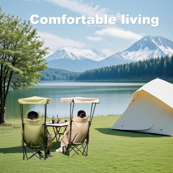 YOUNG WOOD Portable Camping Chair Beach Chair with Shade Canopy, Fold Lightweight Oversized Suit for All, Easy to Open,Close Without Installation, Side Pocket Design for All Outdoor Activities,Khaki - Image 2