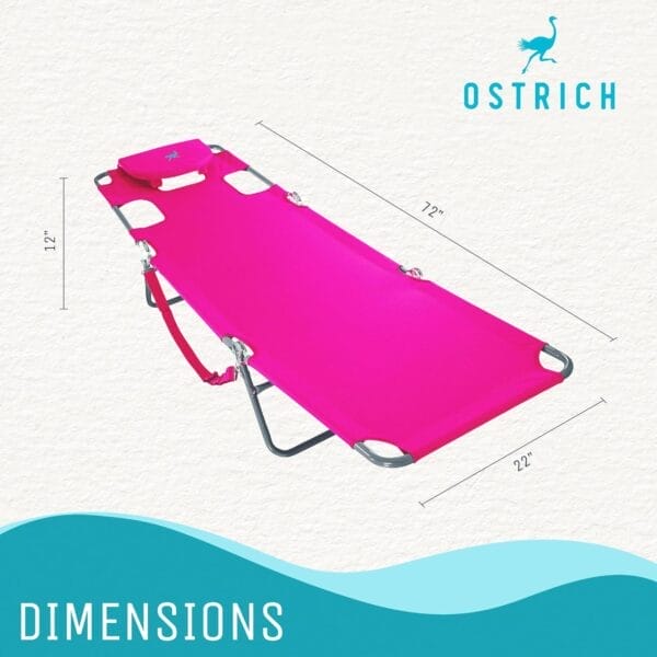 Ostrich 72" x 22" Chaise Lounge Portable Lightweight Reclining Lounger, Outdoor Patio Beach Lawn Camping Pool Tanning Chair, Pink - Image 3