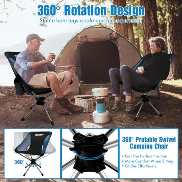 360 Swivel Folding Camping Chairs - Lightweight & Portable, Ideal for Travel, Camping, Hiking, Fishing, Beach & Lawn (Blue) - Image 8