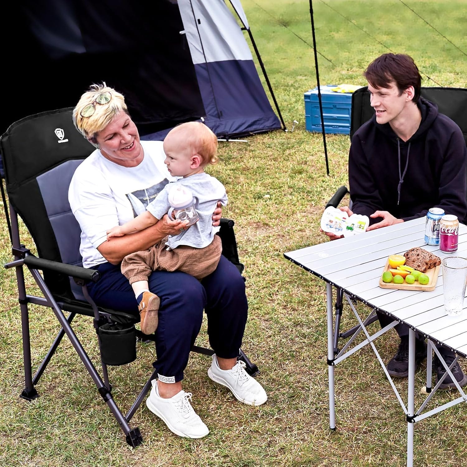 EVER ADVANCED Oversized Folding Camping Chair for Adults, Heavy Duty Lawn Chair with Side Pockets, Portable Collapsible Quad Chair for Outside, Support Up to 500lbs - Image 2