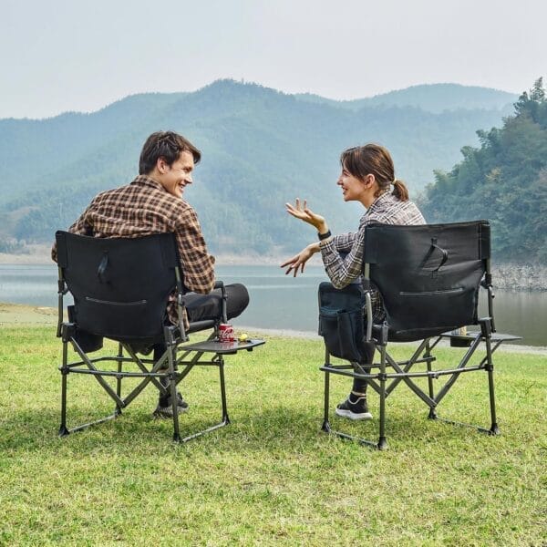 EVER ADVANCED Camping Directors' Chair with Side Table, Portable Folding with Compact Size, Heavy Duty Lawn Chair with Pocket for Camping, Lawn, Sports and Fishing, 400lbs, Black - Image 2