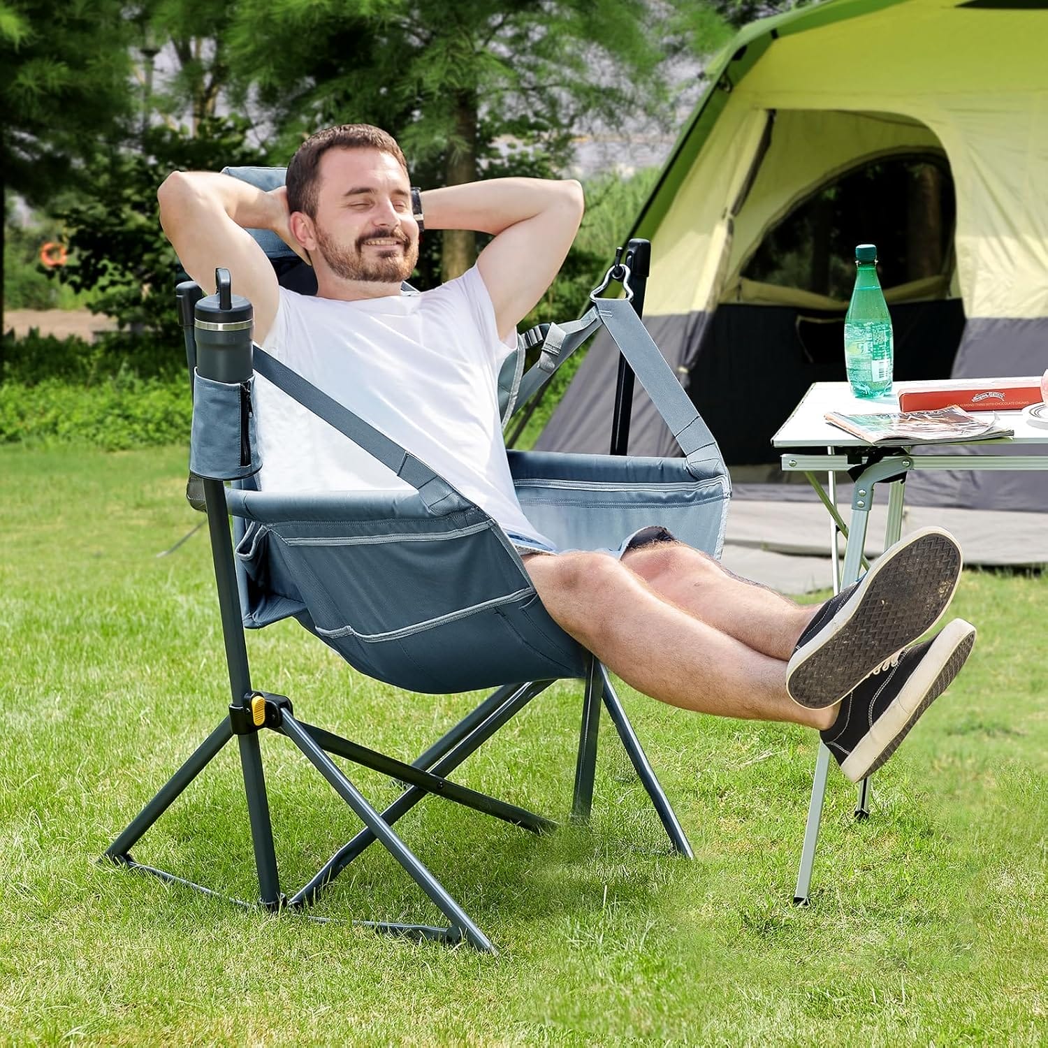 TIMBER RIDGE Hammock Camping Chair with Adjustable Backrest, Heavy Duty Folding Hammock Chair Supports 300lbs, Portable Hammock Chair for Camping, Travelling and Patio, Blue - Image 8