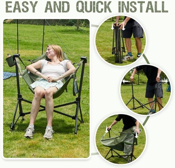 PORTAL Hammock Camping Chair, Portable Outdoor Swinging Chairs, Rocking Chair for Adults with Adjustable Back and Height for Lawn, Backyard, Patio, Supports 400 lbs, Breathable Mesh High Back, Green - Image 8