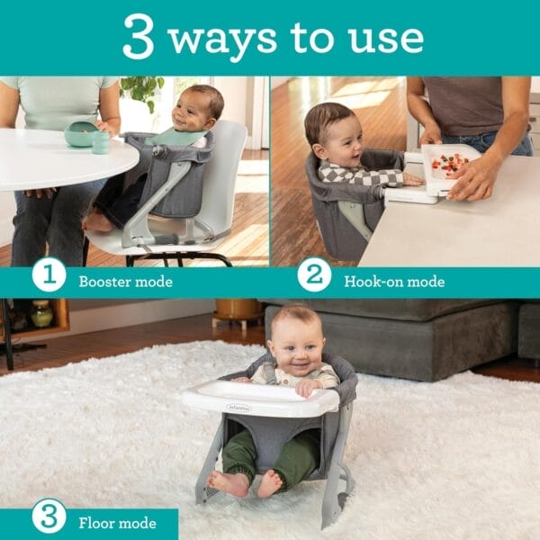 Infantino The Ultimate Travel Booster, Versatile and Travel-Friendly Booster, High Chair and Seat for On-The-Go Families, Gray - Image 2
