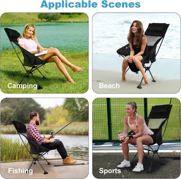Portable Chairs, Ultralight Folding Camping Chair with Pillow Compact Folding Lawn Chairs for Camping, Travel, Hiking, Picnic and Adventures, Lightweight Chair Easy to Set up and Carry - Image 9