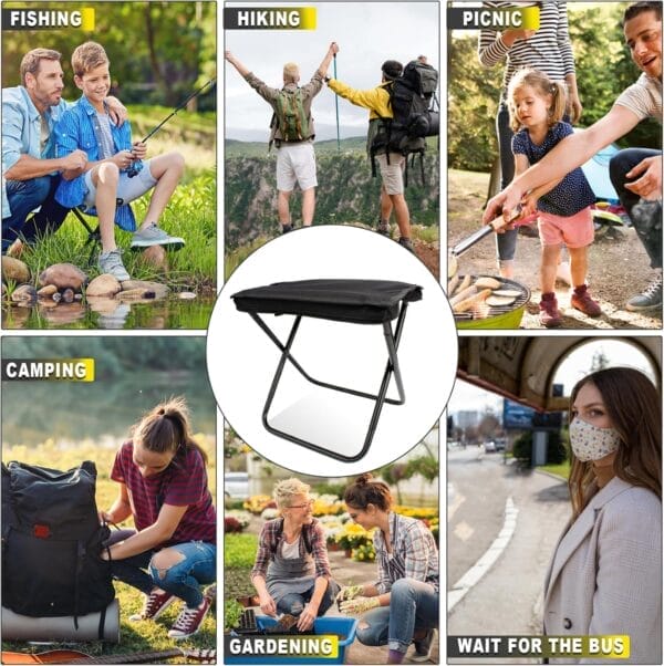 Camping Stool, Portable Folding Stool with Carry Bag, 12in Portable Folding Chair 1.6Lbs Collapsible Camp Stool Outdoor Footstool for Travel Walking Hiking Fishing Picnic Barbecue (Black) - Image 6