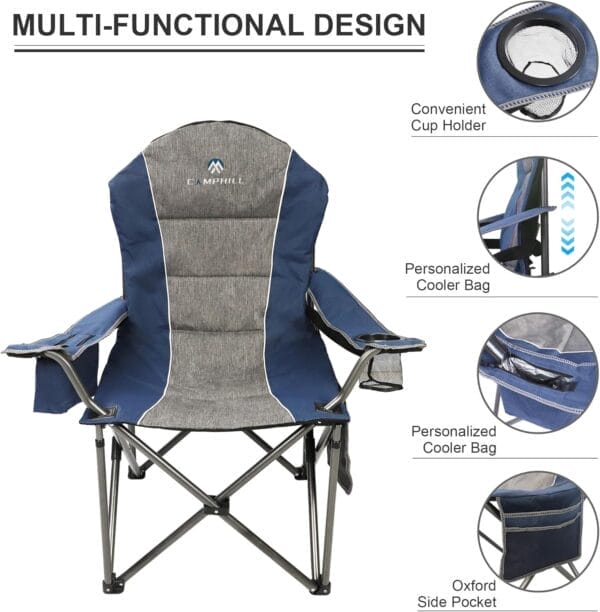 Folding Camping Chair:Oversized Portable Lawn Chairs for Adults,Outdoor Heavy Duty Padded Seats,Support 350 LBS,for Camp,Travel & Picnic - Image 5