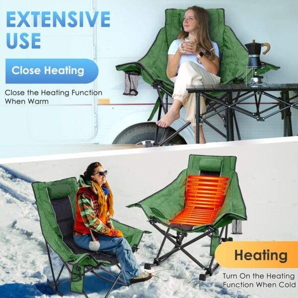 Suteck Heated Rocking Camping Chair, XL Oversized Rocking Chair Outdoor with 3 Heat Levels for Back and Seat, Heated Chairs Outdoor Sports for Patio Lawn Picnic Travel, Power Bank（Not Included） - Image 8