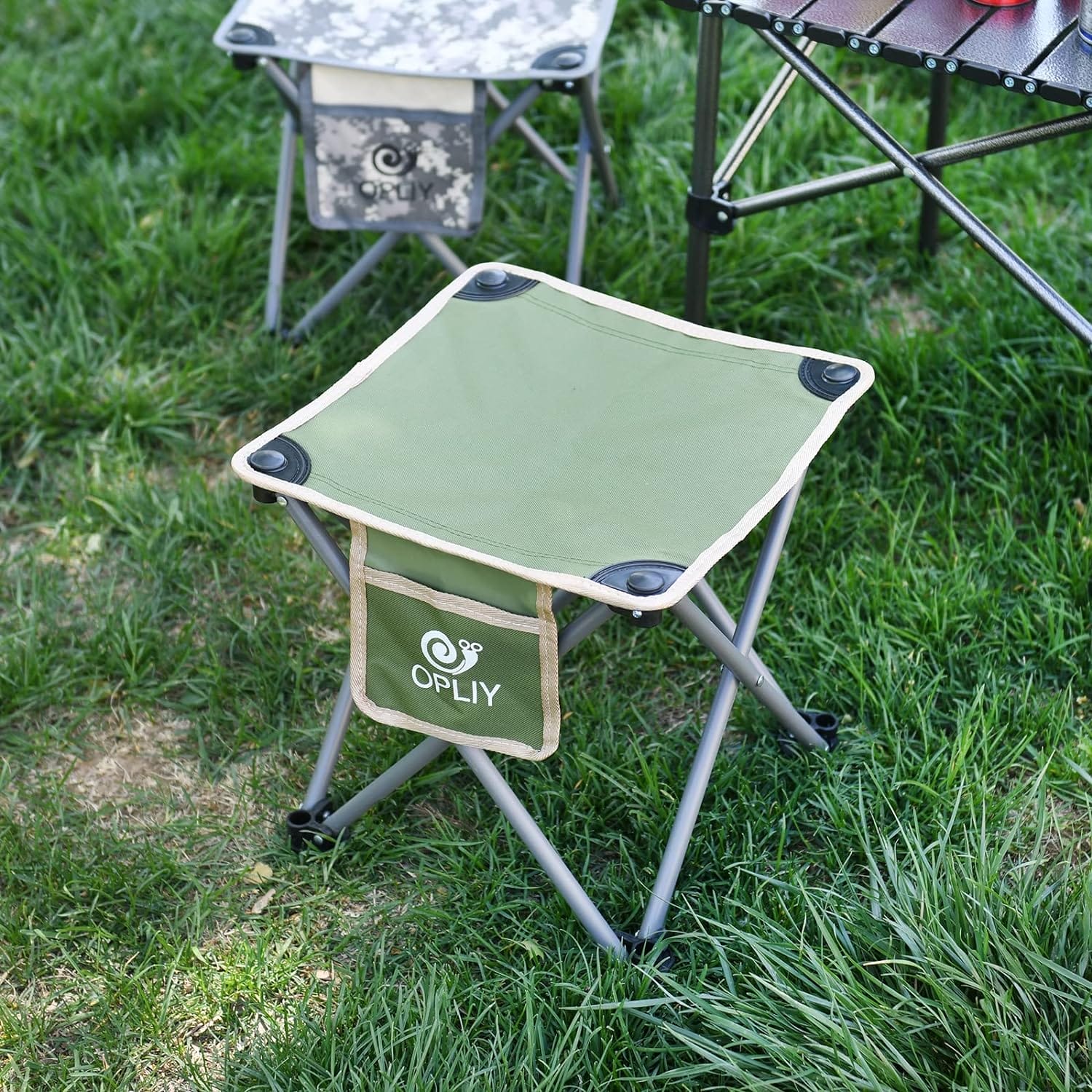 Opliy Camping Stool, Folding Samll Chair Portable Camp Stool for Camping Fishing Hiking Gardening and Beach, Camping Seat with Carry Bag (Green, L 13.5") - Image 2