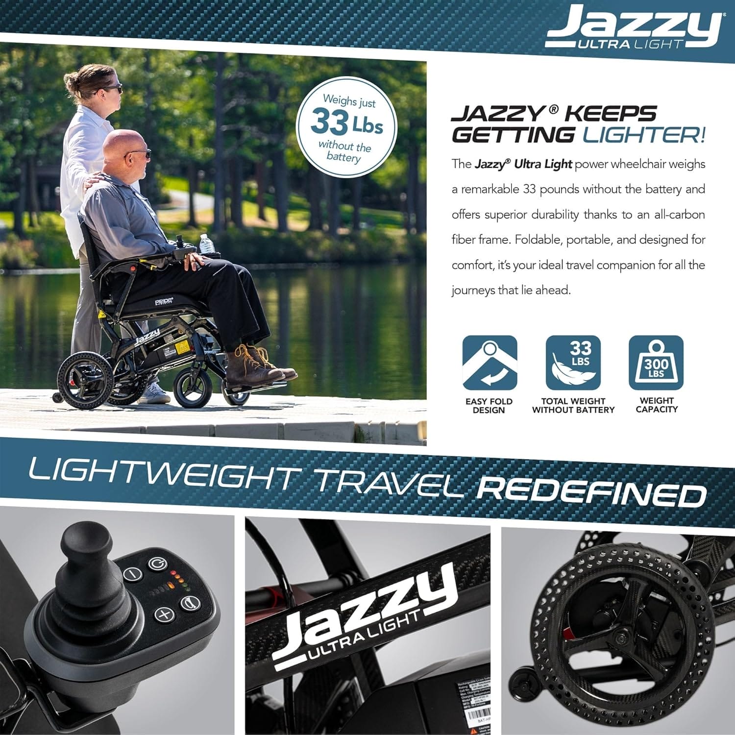 Pride Mobility Jazzy Ultra Light Folding Travel Power Chair - 300 lbs Capacity, 3.69 mph, Lightweight Foldable Electric Wheelchair for Travel Seniors, Adults – 20Ah Extended-Range Battery (Black) - Image 5