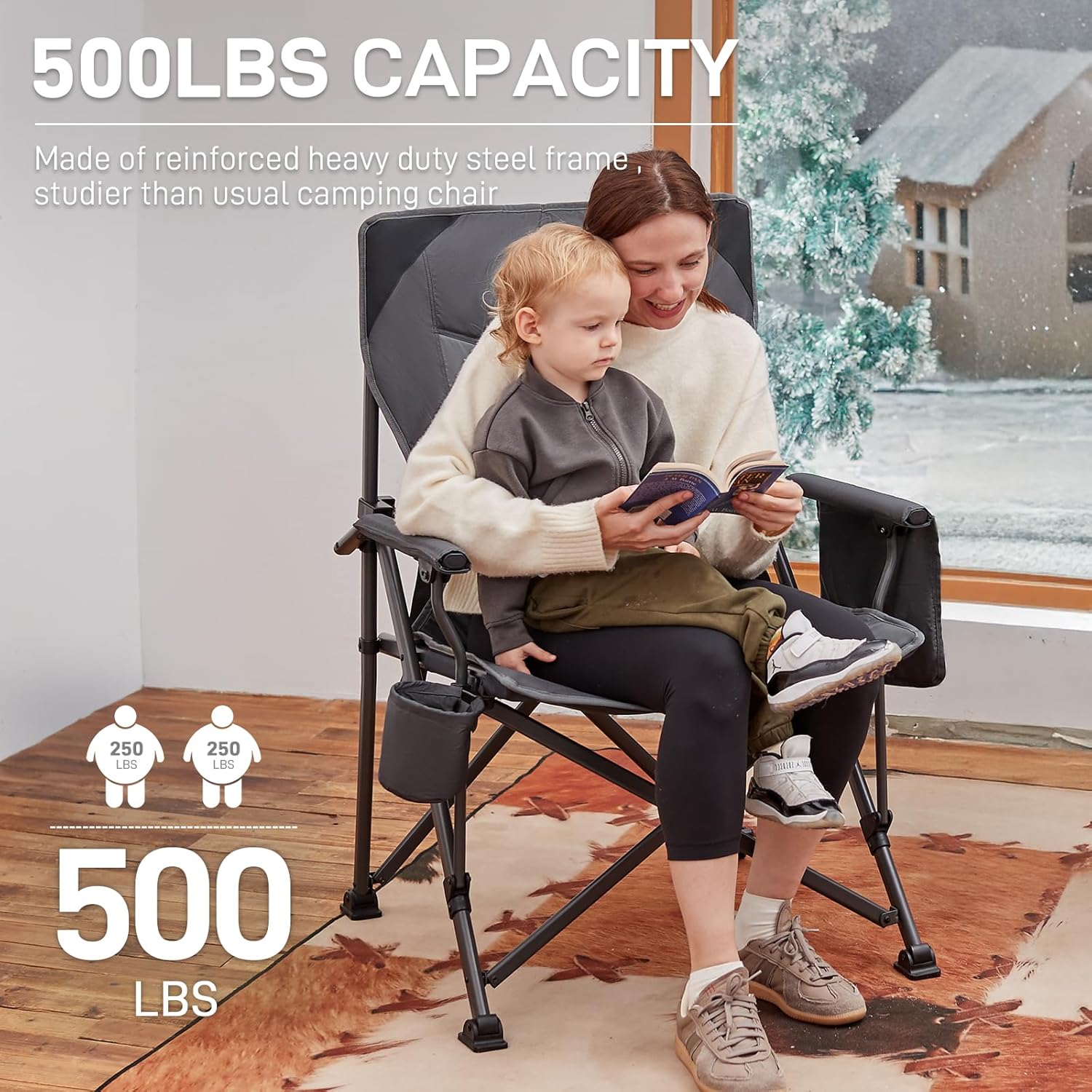 EVER ADVANCED Oversized Folding Camping Chair for Adults, Heavy Duty Lawn Chair with Side Pockets, Portable Collapsible Quad Chair for Outside, Support Up to 500lbs - Image 6