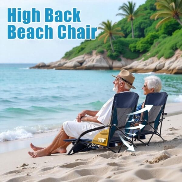 Lamberia Folding Beach Chair for Adults 2 Pack, Portable Low Beach Chairs with 300lbs Capacity, Lightweight Fodable Camping Chair for Travel, Picnic, Concert & Outdoor Activities, Navy Blue - Image 7