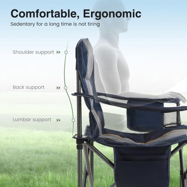 Oversized Portable Camping Folding Chair, Heavy Duty Foldable Outdoor Chair, Camp Chair with Cup Holder and Cooler Bag for Camp, Travel, Support 450 LBS, 2 Pack(Blue)… - Image 6