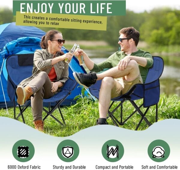 2 Pack Compact Camping Chairs Portable Folding for Outside with Carry Bag Lightweight Moon Chairs for Travel Picnic Hiking Beach Fishing, 600D Oxford, Supports 330lbs(Blue) - Image 4