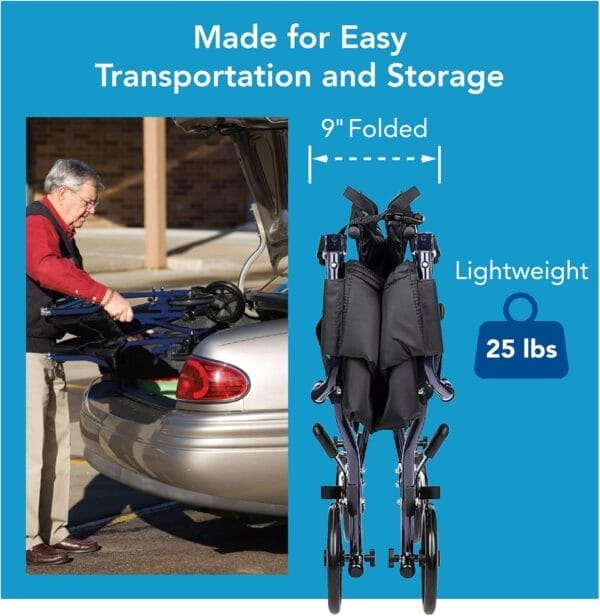 Carex Transport Wheelchair With 19 inch Seat, Folding Transport Chair with Foot Rests, Foldable Lightweight Wheelchair Foldable for Storage and Travel - Image 4