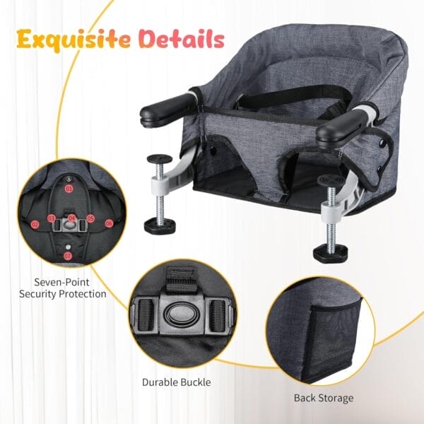 Hook on High Chair: High Chair for Babies and Toddlers 6-36 Months, Portable and Foldable High Chair for Home and Travel, Baby Feeding Chair, Setup in Seconds - Includes Carry Bag (Grey) - Image 7