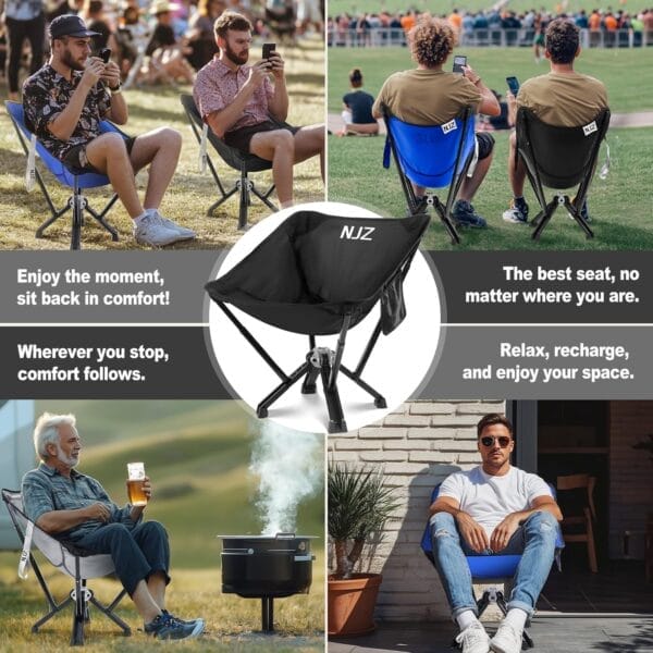 Folding Camping Chairs for Adults - 600 LBS Capacity Sturdy Camping Folding Chair, Portable Chair with Quick Setup & Carry Bag - Compact Camp Chair for Outdoor Adventures - Black - Image 7
