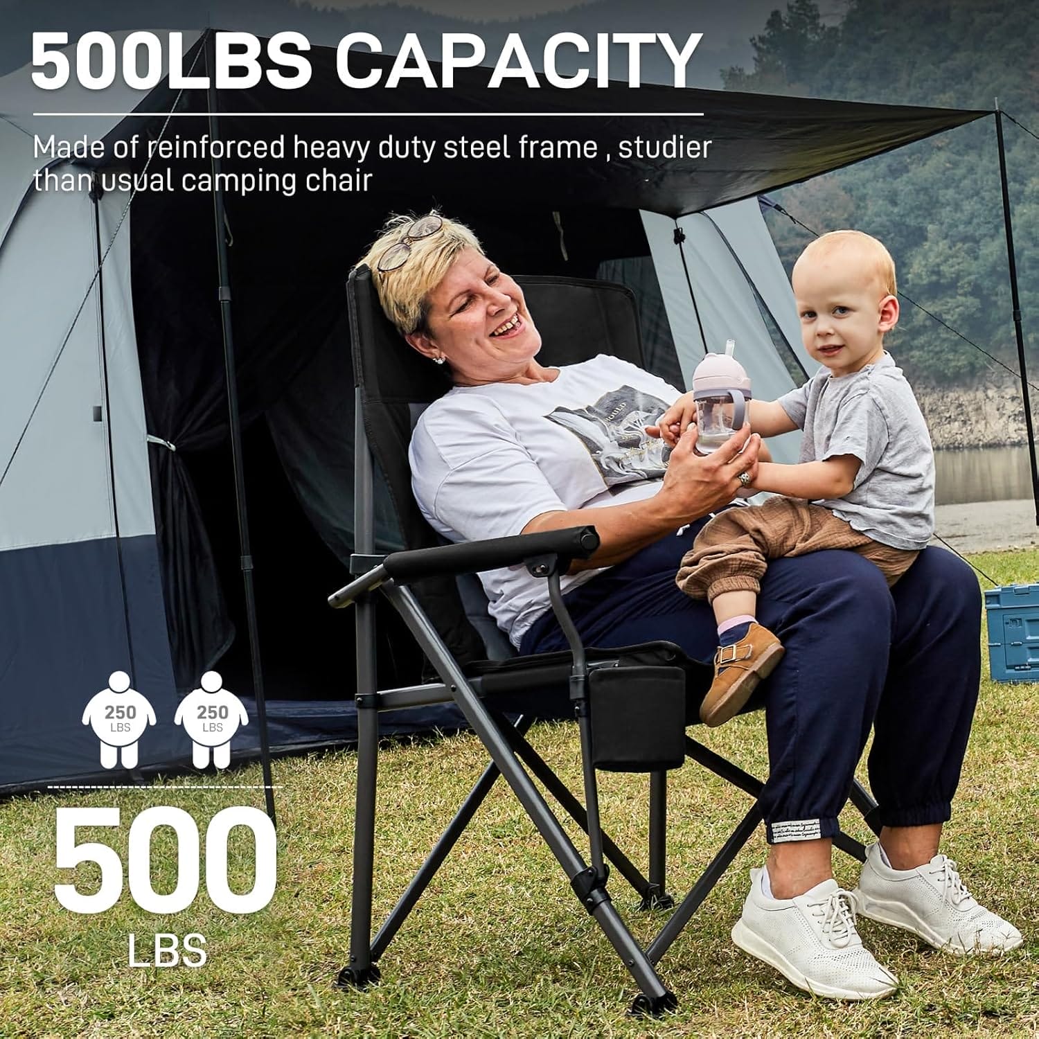 EVER ADVANCED Oversized Folding Camping Chair for Adults, Heavy Duty Lawn Chair with Side Pockets, Portable Collapsible Quad Chair for Outside, Support Up to 500lbs - Image 4