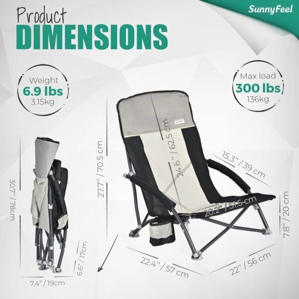 SUNNYFEEL Folding Low Camping Beach Chair 2 Pack, Lightweight Portable Lawn Chair with Mesh Back, Cup Holder for Outdoor/Travel/Picnic/Concert, Foldable Camp Backpack Chair with Carry Bag - Image 2