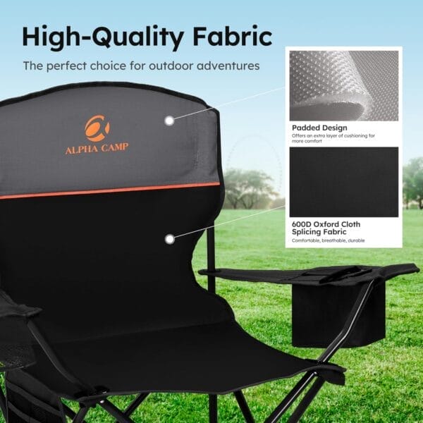 ALPHA CAMP Camping Chair 2 Pack Portable Chair with 3-Can Cooler Folding Chair with Side Pocket and Cup Holder, Collapsible for Camping, Tailgates, Beach, Fishing and Sports,2PC - Image 4
