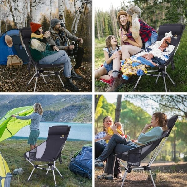 Nice C Ultralight High Back Folding Camping Chair, Backpacking Chair, Compact & Heavy Duty Outdoor, Travel, Picnic, Festival with 2 Side Pockets, Pillow &Carry Bag (Set of 2 Black) - Image 6
