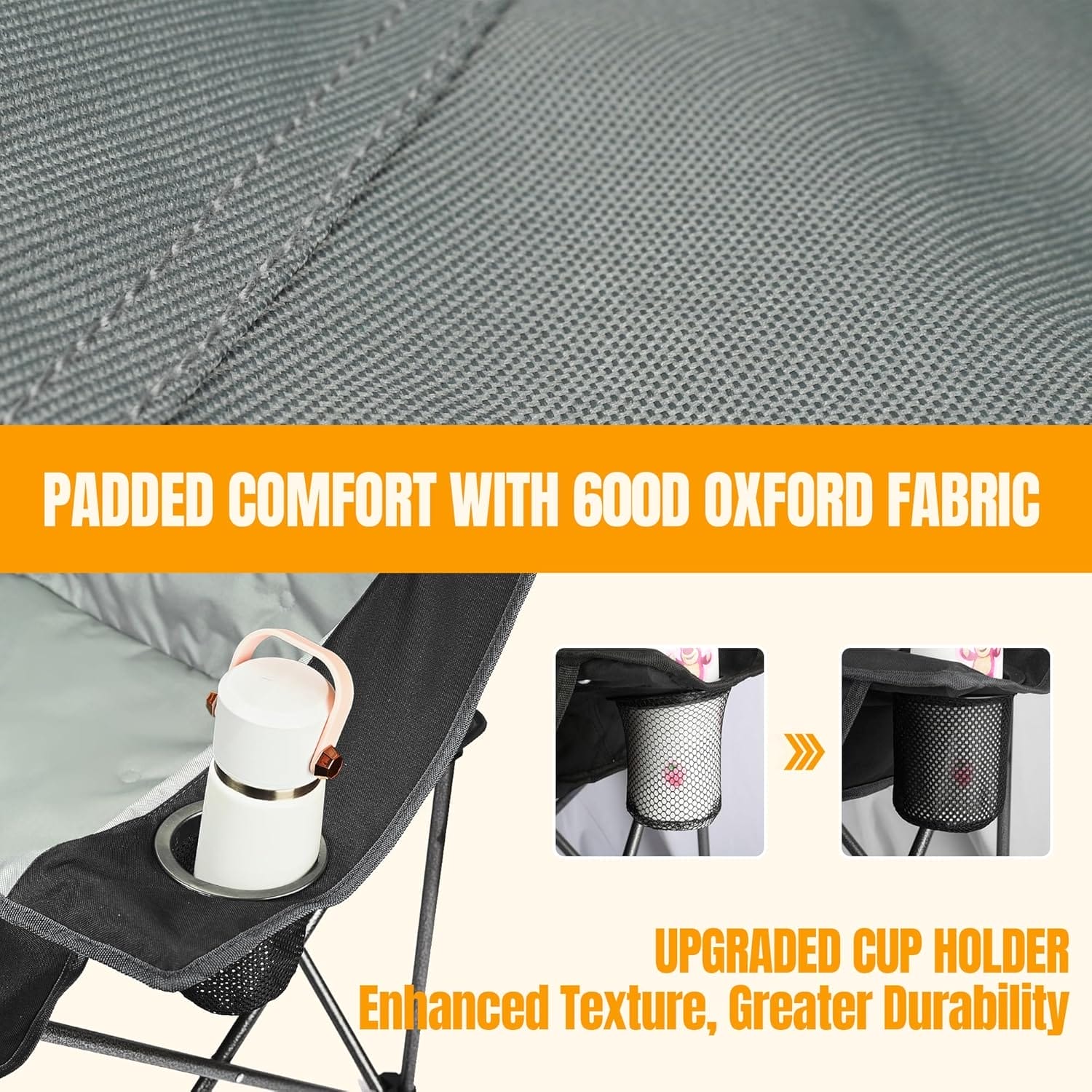 Oversized Double Camping Chair for Adults, Fully Padded Folding Camping Chairs Loveseat, Big Heavy Duty Outdoor Patio Lawn Chair with Arm Cup Holder - Image 6