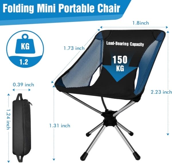 360 Swivel Folding Camping Chairs - Lightweight & Portable, Ideal for Travel, Camping, Hiking, Fishing, Beach & Lawn (Blue) - Image 2