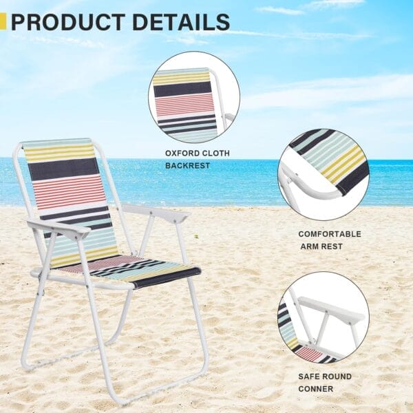 Outvita Lightweight Folding Beach Chair, Portable Arm Chair with High Strength Cleanable Fabric for Sand Camping Lawn Concert Travel Festival Blue,Heavy Duty Supports 220lbs - Image 4