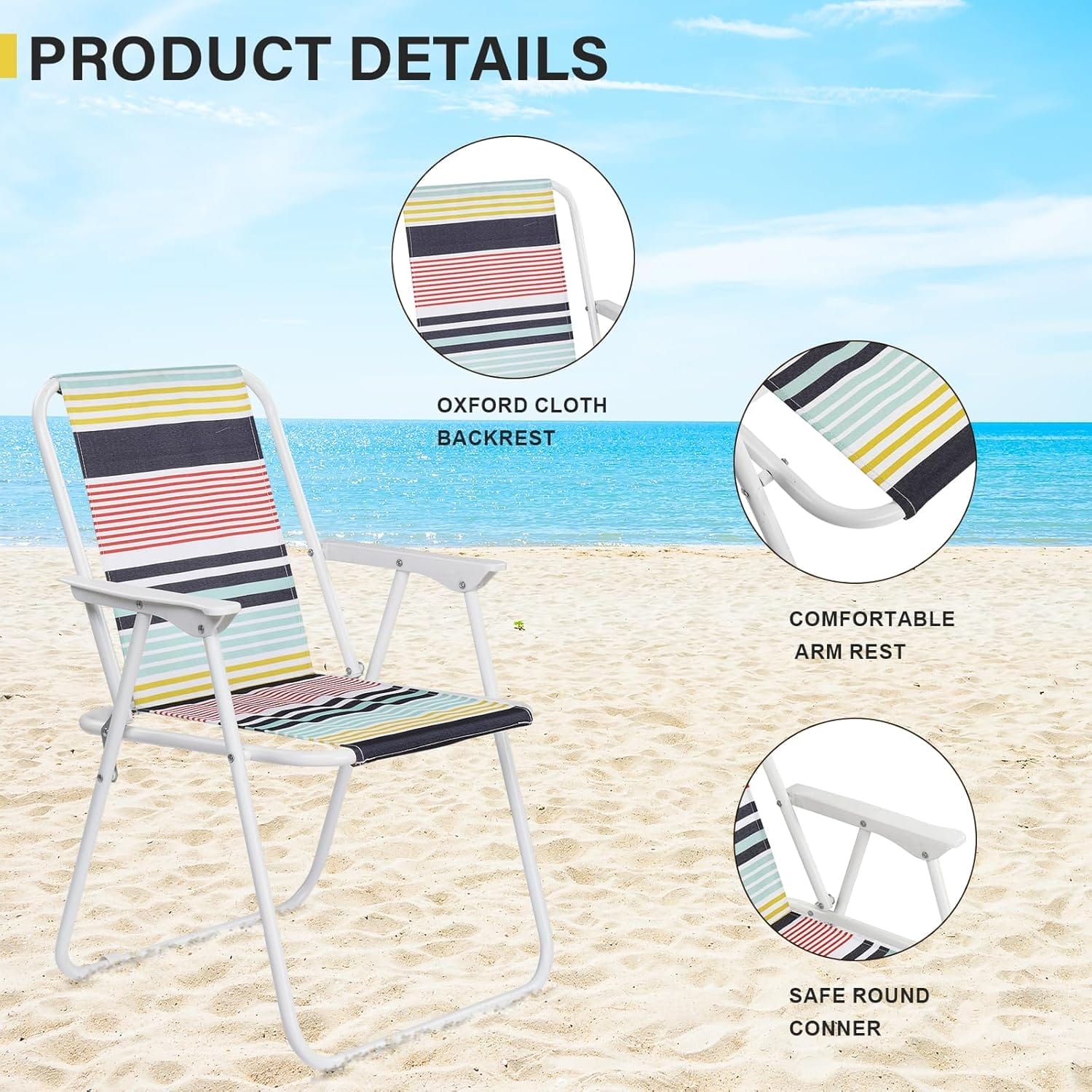 Outvita Lightweight Folding Beach Chair, Portable Arm Chair with High Strength Cleanable Fabric for Sand Camping Lawn Concert Travel Festival Blue,Heavy Duty Supports 220lbs - Image 4