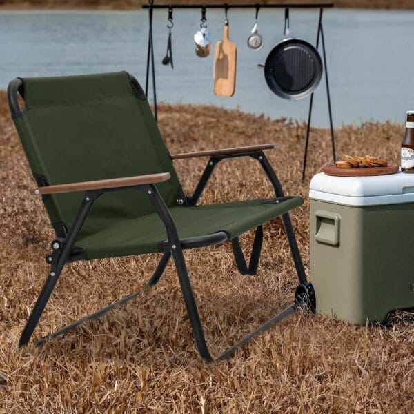 MoNiBloom Folding Double Seat Camping Chair Outdoor Beach Lawn Picnic Hiking Travel Portable Foldable Collapsible 2-Person Camp Loveseat Chair for Adults (Dark Green) - Image 4