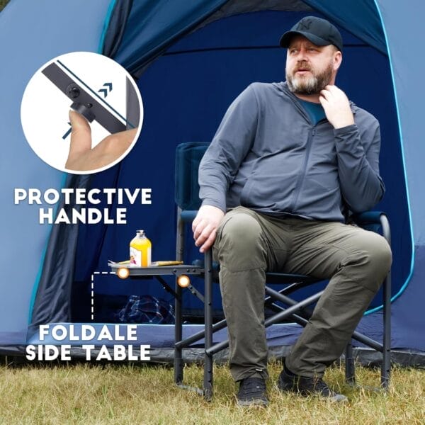 TIMBER RIDGE Aluminum Oversized Camping Chair, Lightweight Portable Directors Chair with Side Table Detachable Side Pocket for Outdoor Camping, Lawn, Picnic, Support 400lbs Blue - Image 6