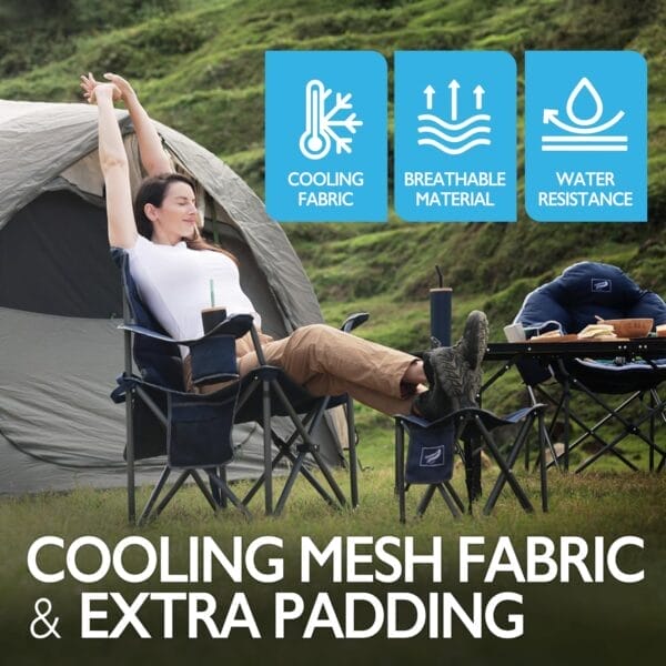 Oversized Folding Camping Chair for Adults, Supports 500 lbs – Breathable Fabric, Insulated Cup Holder, 8-Can Cooler, Padded Backrest & Seat, Storage Pouch, Carry Bag - Image 4